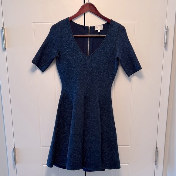 Milly Navy Shimmer Fit & Flare Dress – Size S - Picture 3 of 7